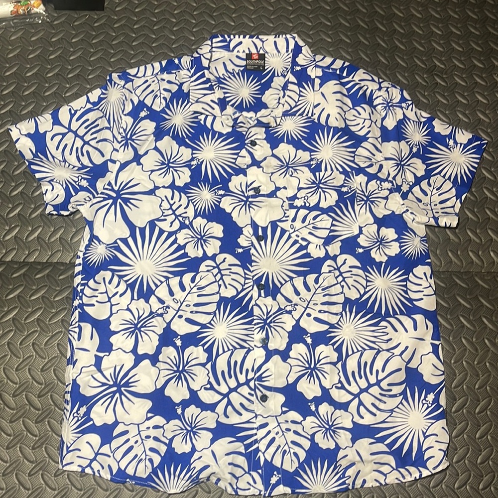 INSTAGRAM WORTHY BLUE OVER SHIRT W/ white flower design